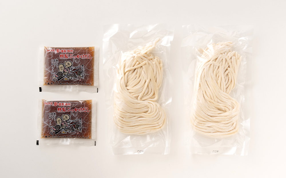 【(有)日の出製麺所】ぶっかけうどん(手提げタイプ:200g×2　ぶっかけだし 2個) : 4人前