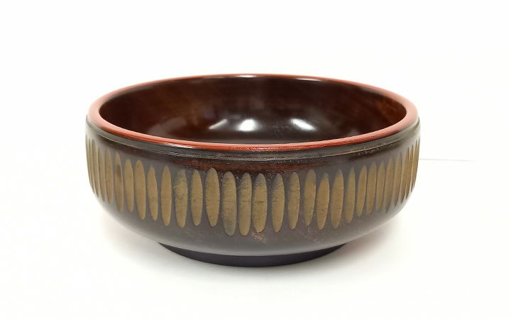 【漆器山富】菓子鉢　外ツキ目面朱　6寸