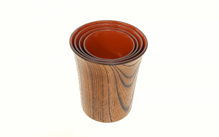 *4組限り【文新堂漆器工業(有)】四ツ組カップ　ケヤキ内朱