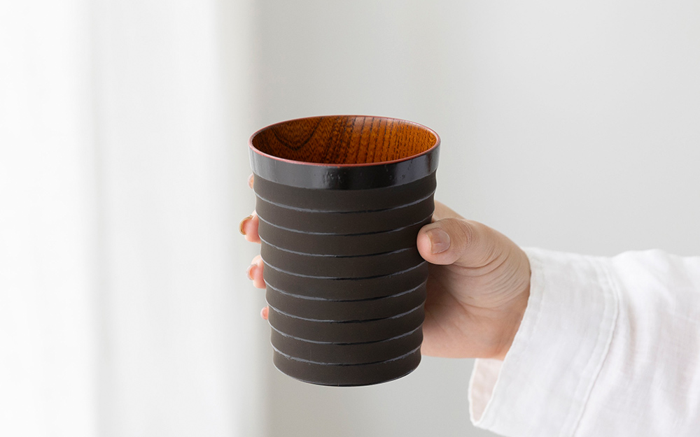香川漆器【(株)森嘉吉商店】フリーカップ　筋入象谷渕朱