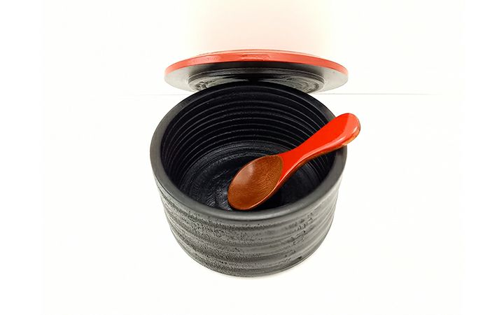 香川漆器【(株) 黒松】いろどり象谷塗 浅俵ポット スプーン付