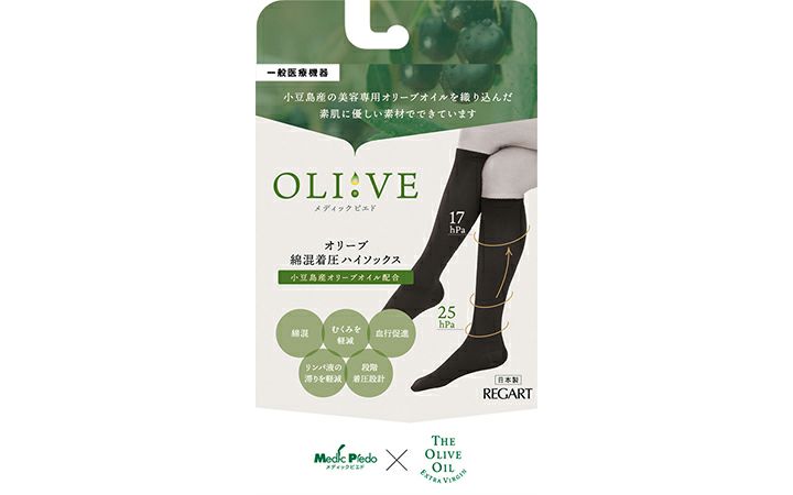 【(株)レガルト】オリーブ着圧綿混ハイソックス